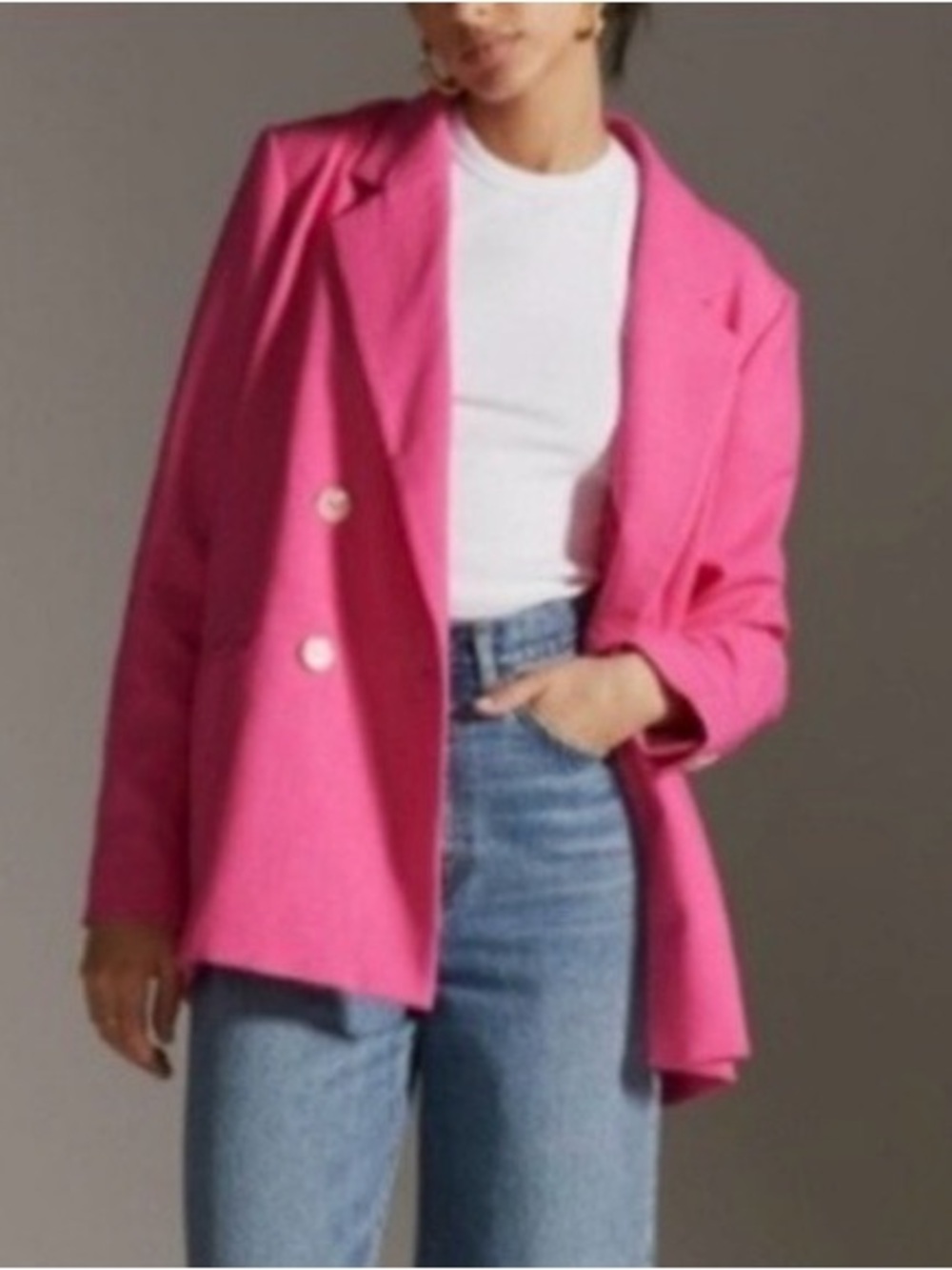 Anthropologie Double-Breasted Fuchsia Blazer